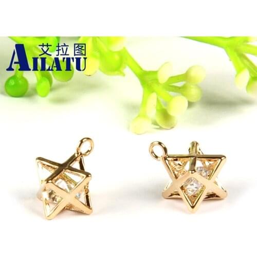 Ailatu Popular 10pcs/lot Micro Pave Cubic Zirconia Stone Lucky Star Pendant Fit DIY Jewelry