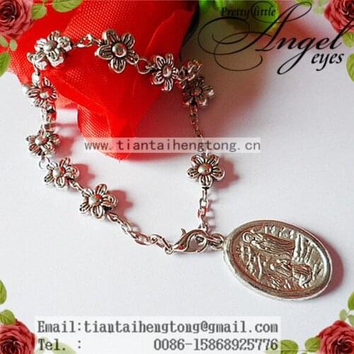 Free shipping 6pcs 9mm alloy bead rosary bracelet, catholic rosary bracelet,rosary bangle, flower bracelet B1168