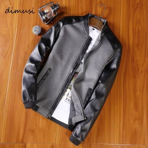 DIMUSI Spring Autumn Mens Bomber Jackets Fashion Men Motorcycle Leather Coats Male PU Leather Patchwork Biker Jackets Clothing