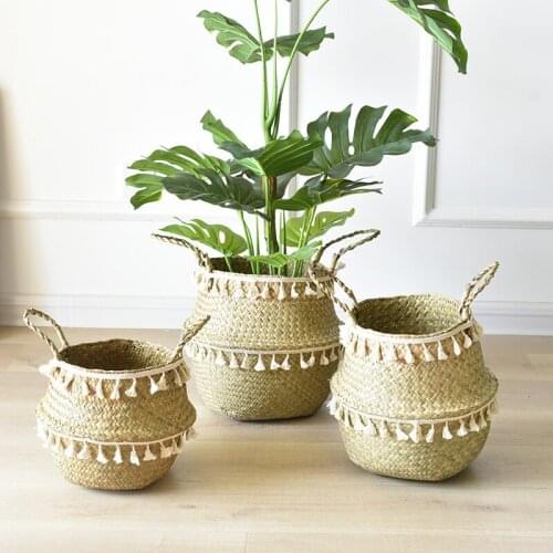 Home Garden Decor Plant Storage Basket Straw Basket Handmade Large Pots Woven Natural Seaweed Floor Decorative Flower Bucket