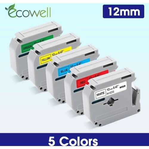 Ecowell 12mm MK-231 MK-431 MK-531 MK-631 MK-731 Strong adhesive label tapes compatible for Brother P-touch label maker PT-70 80