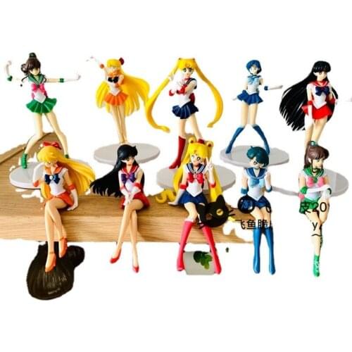 Bandai Anime Figure Sailor Moon Model Kids Toys Kawaii Mercury Mars Jupiter Action Figure Ornaments Boy Girl Gift