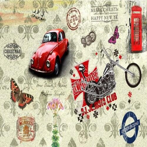 Custom mural Retro European style motorcycle pattern Mural custom bedroom restaurant Mural tooling TV background wallpaper