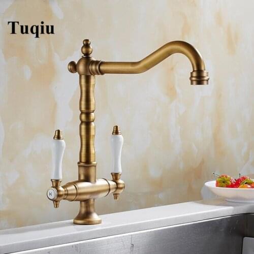 Bronze Kitchen Faucet Chrome/bronze Sink Mixer Tap 360 degree rotation double handle kitchen mixer taps Kitchen Tap