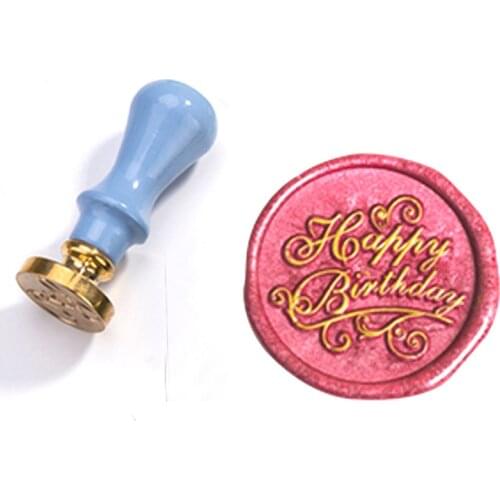 Exquisite Paint Wax Seal happy birthday brass stamp MINI BLUE handle,DIY Ancient Seal Retro Personalized Wax Seal High Quality