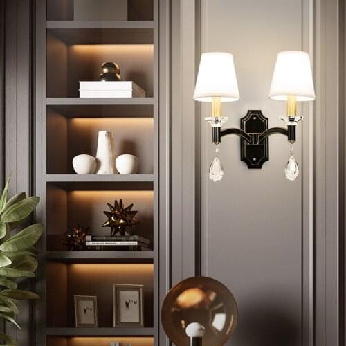 Jmzm Copper Crystal Modern Wall Lamp Bedside Lamp Bedroom Light Luxury Wall Lamp American Decoration LED Aisle Lamp