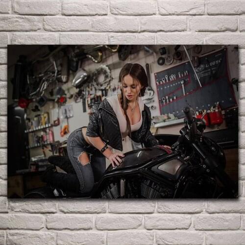 Sexy girl machinist deep cleavage woman portrait fabric poster living room home wall decorative canvas silk art print KJ443