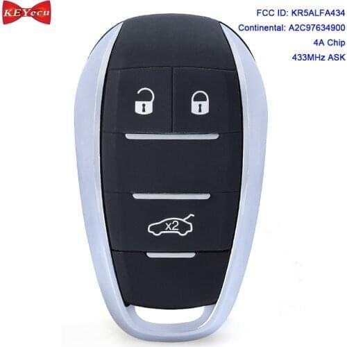 KEYECU for Alfa Romeo Giulia 2015 2016 2017 2018 2019 Stelvio 2020 Smart Keyless Remote Key Fob A2C97634900 KR5ALFA434 433MHz 4A