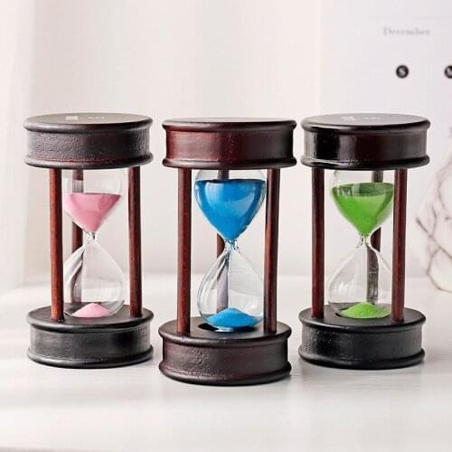 Classical Nostalgic Originality Wooden Geometric Square Round Time Timer Hourglass Tabletop Ornaments