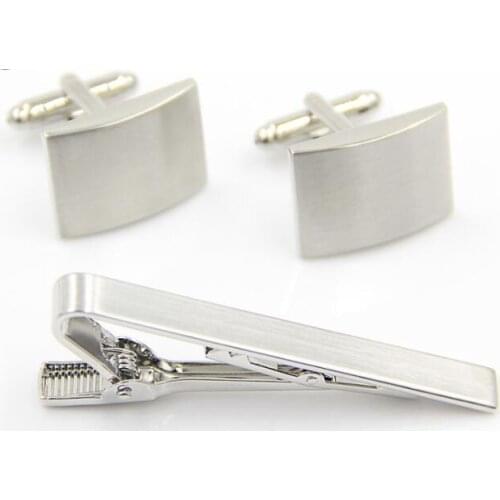 5sets/lot Classic Rectangle Brushed Cufflinks+Tie Clip Set Surface Plain Bright Cuff Links&Tie Pins Set Mens Jewelry Accessory