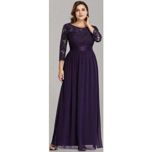 Plus Size Lace Bridesmaid Dresses Purple With Long Lace Sleeve O Neck Fabric is Low Stretch For Bosom Friend Wedding 8XLRobe