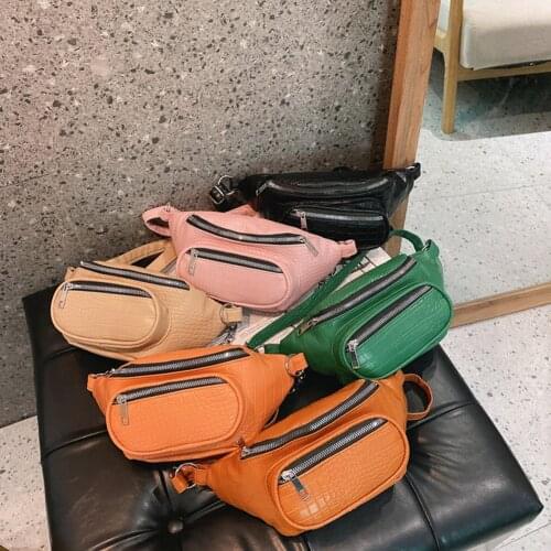 Women Fashion Alligator Pattern PU Leather Shoulder Waist Bags Casual Pure Color Zipper Fanny Crossbody Chest Bags