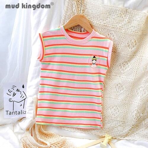 Mudkingdom T-shirts Dress for Girls Knitting Stripe Print Crew Neck Long Straight Casual Dresses Toddler Drop Shoulder Clothing