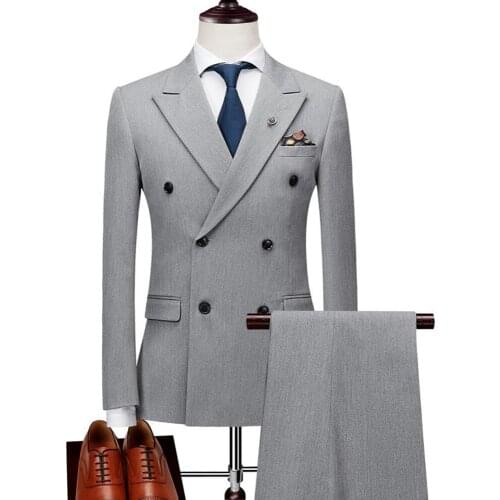 3 Pieces Double Breasted Suits for Mens 2020 Terno Masculino Slim Fit Mens Formal Suits Set Brand Black Grey Jacket Pants Vest