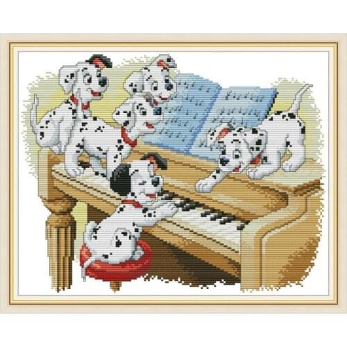 Five Dalmatians playing the piano cross stitch kit aida 14ct 11ct count print canvas cross stitches needlework embroidery DIY