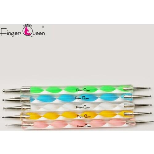 Fingerqueen 5Pcs/Set Professional Nail Art Tool Both End Swirl Marbleizing Steel Dotting Pen Point Drill Pen Five Different Size