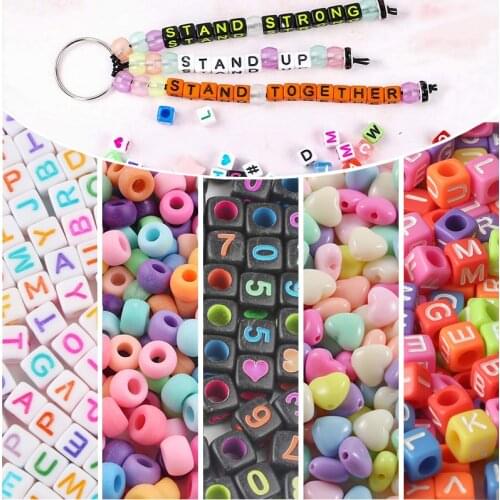Letter Acrylic Beads Round Flat Alphabet Digital Cube Loose Spacer Beads For Jewelry Making Handmade Diy Bracelet Necklace