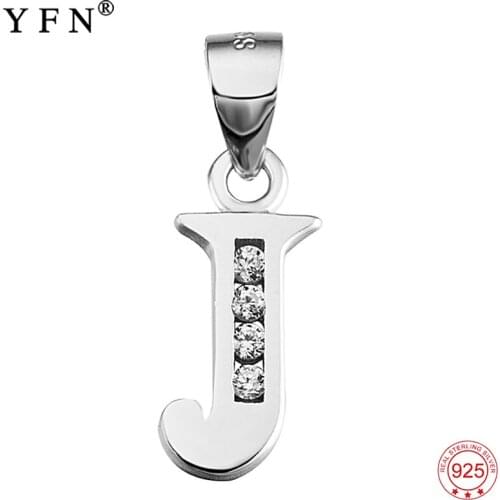 Genuine 925 Sterling Silver Necklace Charms Initial Pendant Jewelry CZ Crystal Letter J Necklaces Pendant "Jessica" GND0382