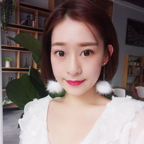 L&P Fashion 100% 925 Sterling Silver Fashion Mink Hair Ball Dangle Earring For Women,5 Colour Hot Sale Earrings Gift