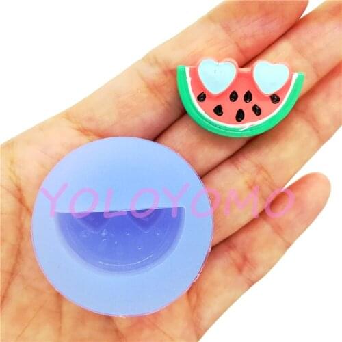 S163YL Double Hearts Watermelon Silicone Mold Fondant Decorating Candy Earrings Necklace Pendant Jewelry Making 28.4mm x 17.8mm