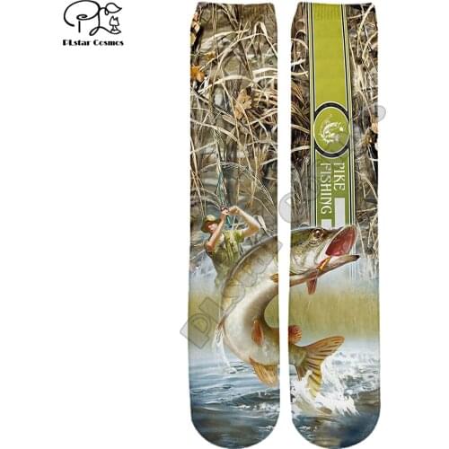 PLstar Cosmos Amazing Fishing 3D Printed Cotton Socks Colorful Brand Warm Animal Stocking Unisex Fashion Casual Sock Style-F1