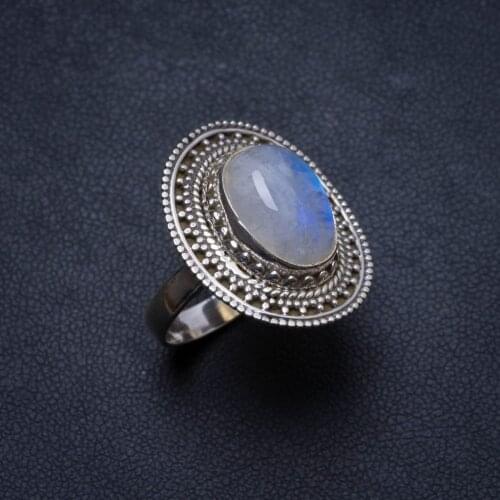 Natural Rainbow Moonstone Handmade Unique 925 Sterling Silver Ring, US size 7.5 X2913