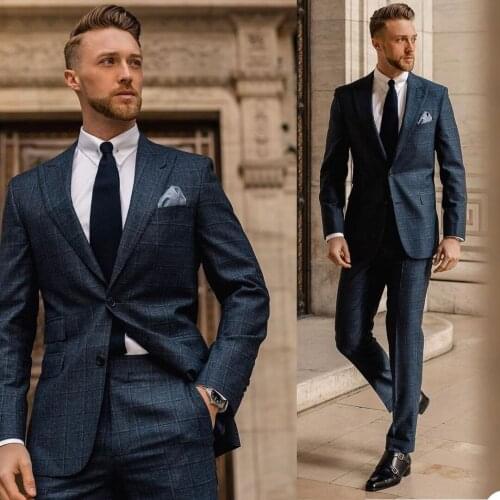 Vintage Plaid Checked Mens Suits For Wedding Prom Party Gowns Slim Fit Handsome Mens Jacket Pants Tweed Tuxedos Blazer 2021