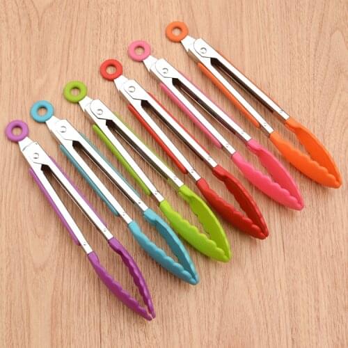 1Pcs Food Grade Food Clip Cooking Tools Stainless Steel Handle BBQ Tongs Silicone Kitchen Gadgets 8 Inch