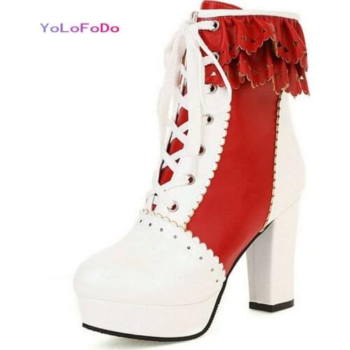 2021 Autumn Winter Women Ankle Boots Platform Square High Heel Ladies Short Boots PU Leather Round Toe Womens Boots Big Size 43