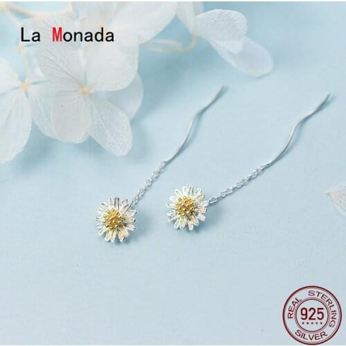 La Monada Daisy Flower Dangling Hanging Earrings For Women Silver 925 Real Woman Korean Drop Earrings Minimalist Female Jewelry