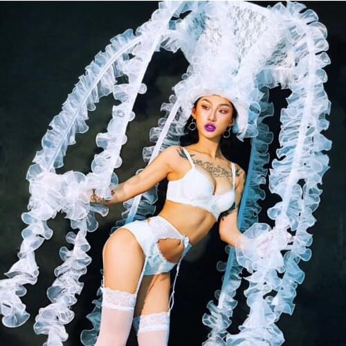 Singer dance Gogogo show performance white lace sexy medusa cosplay costume women
