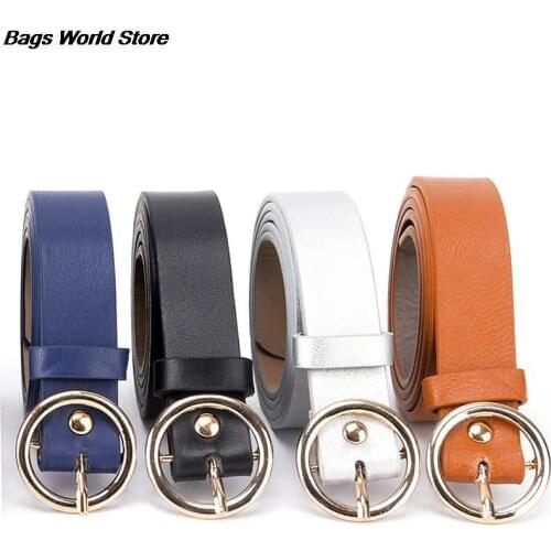 Round Metal Circle Belt Female PU Leather Waist Belts For Women Jeans Pants Black White Wholesale