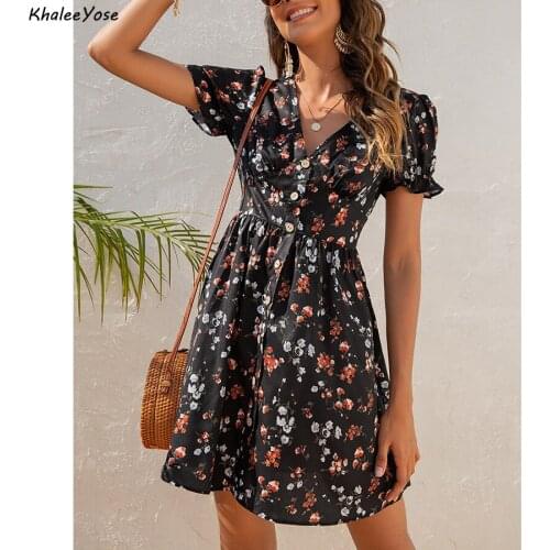 Khalee Yose Floral Printed Mini Dress Boho Summer Holiday Women Dresses Ruffles Plus Size 2XL Casual Chic Ladies Female Dress