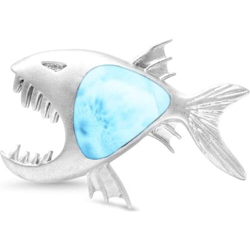 High Quality 925 Sterling Silver Natural Larimar Shark Pendant Necklace For Women Party Gift