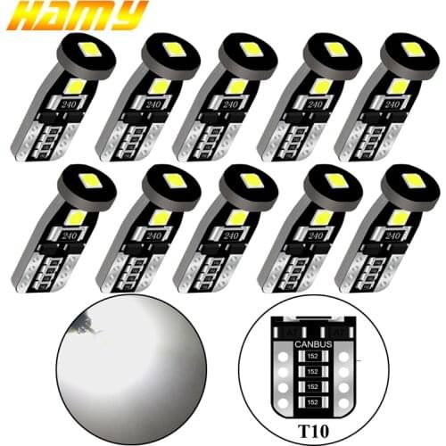 10 Pieces T10 W5W LED Bulb Canbus No Error Signal Light 12V 7000K 3030 SMD Car Door Interior Dome Wedge Side Clearance Lamps