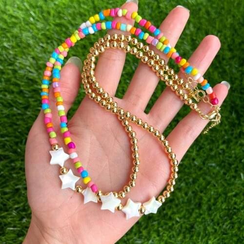 5Pcs Hot Sale Rainbow Colorful Beads Necklace For Women Popular Handmade Star Shell Beaded Chokers Necklaces Girls Gift