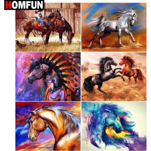 HOMFUN 5D DIY Full Diamond Embroidery "Horse colors animal" Diamond Painting Cross Stitch Rhinestone Home Decoration