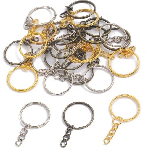 10pcs/lot Key Chain Key Ring keychain Bronze Rhodium Gold 20/25mm Long Round Split Keyrings Keychain DIY Jewelry Making Findings