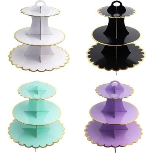 1pack Baby shower birthday party paper solid color Bronzing three layers cake stand decorations for Prom party cake stand