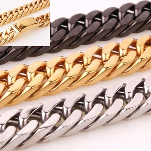 Hip Hop Men Necklace Chains High Quality Width 15MM Sliver/Gold/Black Tone Filled Curb Cuban Necklace DIY Chain Jewelry