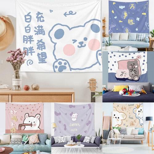 Kawaii Animal Kids Room Decor Tapestry Wall Hanging Cute Cartoon Background Tapestries for Home Living Room Decorative Polyester