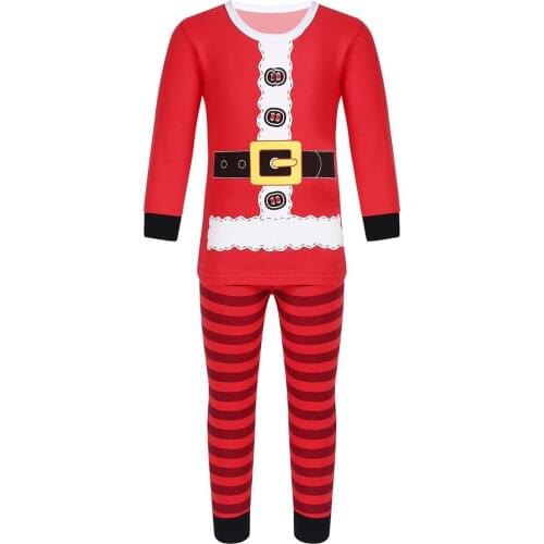 Unisex Kids Santa Claus Christmas Costume Digital Printed Cotton Long Sleeve Tops with Pants Toddlers Boys Girls Xmas Pajama Set