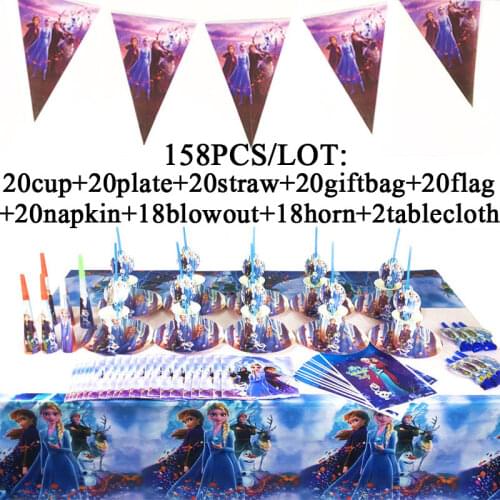 Elsa Anna Frozen 2 Party Decoration Supplies Disposable Tableware Happy Birthday Set For Girls Princess Party Cups Plates Banner