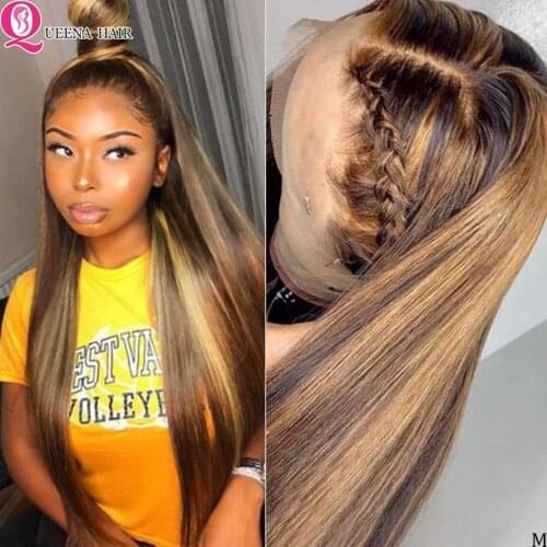 Honey Blonde Lace Front Wig Highlighted Lace Frontal Wig Straight Lace Front Human Hair Wigs Remy Peruvian 360 Lace Frontal Wig