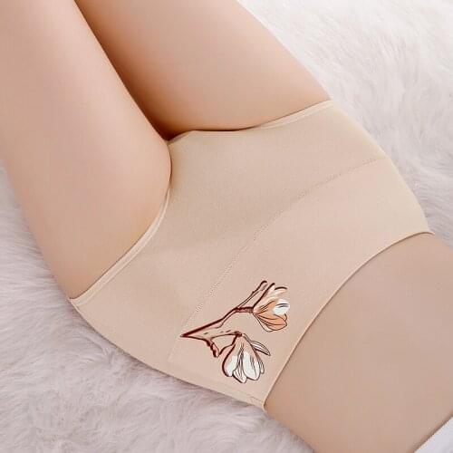 Cotton High-waist Womens Panties Printed Lady Underwear Abdomen Briefs