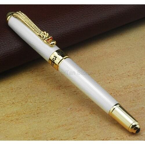 Jinhao Great Fountain Pen Classic Style Dragon Clip, Medium Nib White Writing Signature Pen Business Office Supplies