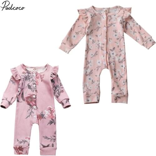 2019 Brand 0-24M Newborn Baby Girl Floral Clothes Set Sweet Girl Winter Knit Floral Striped Romper Jumpsuit Outfits Cotton