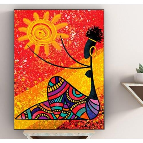 Beautiful African Girl And Sun Fashion Wall Art Poster For Living Room Pictures Modern Home Decoration Canvas Paintings Unframed