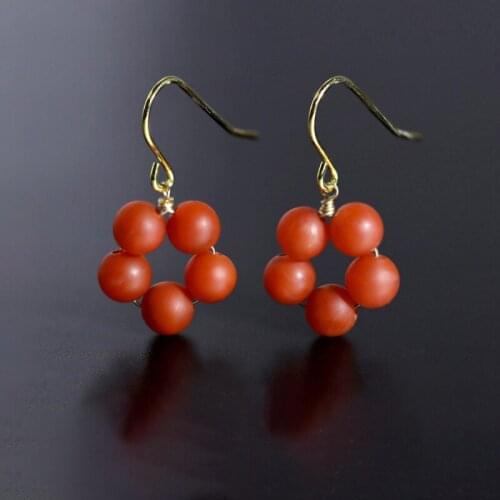 DAIMI 5-6mm Round Red Agated Earrings Natural Gemstones 925 Sterling Silver Earrings For Women