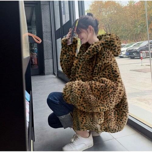 Luck A Autumn Elegant Women Loose Hooded Teddy Bear Coat Faux Fur Jacket Female Zipper Furry Outwear Overcoat with Pocket